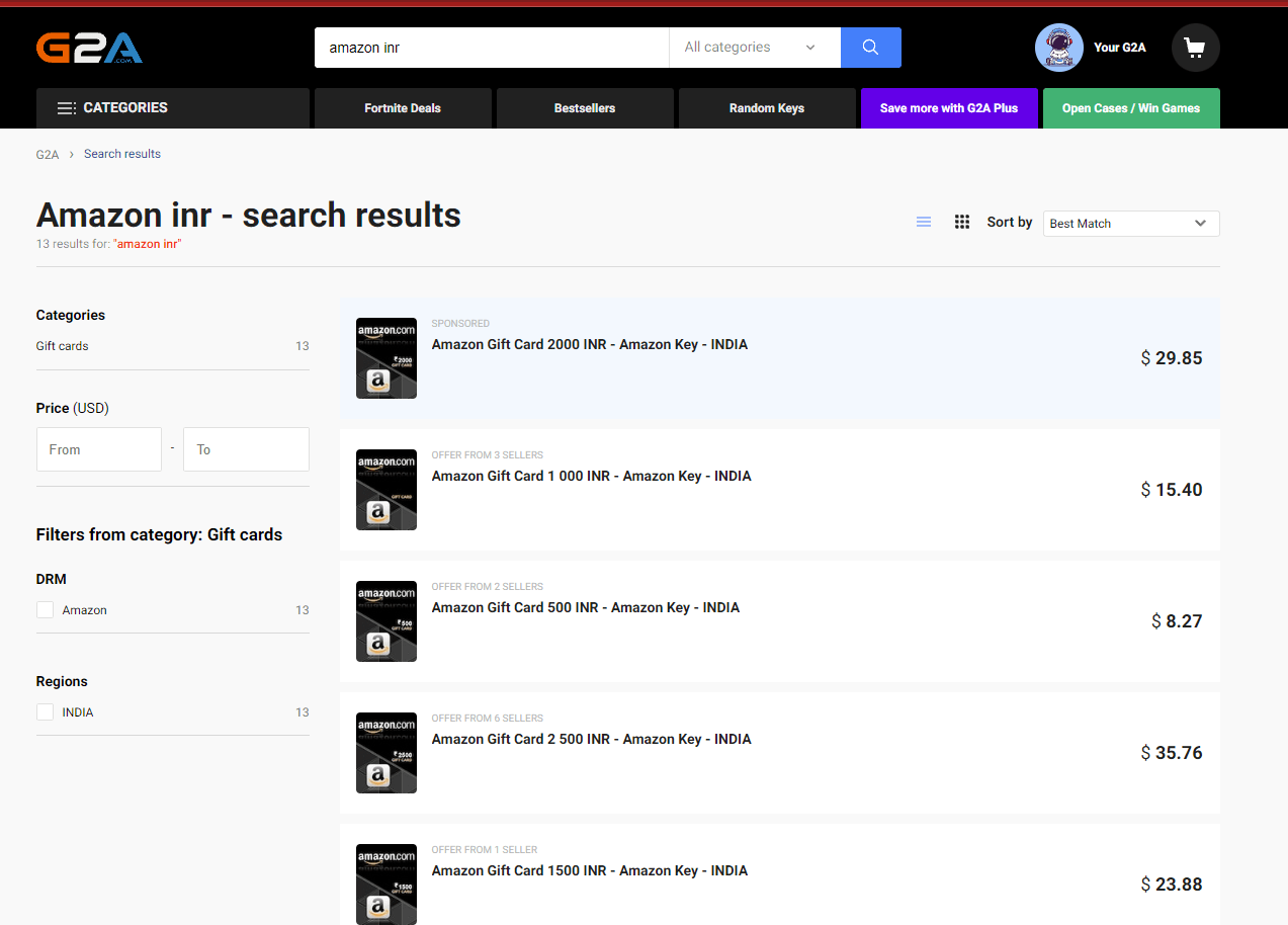 G2A amazon gift Cards